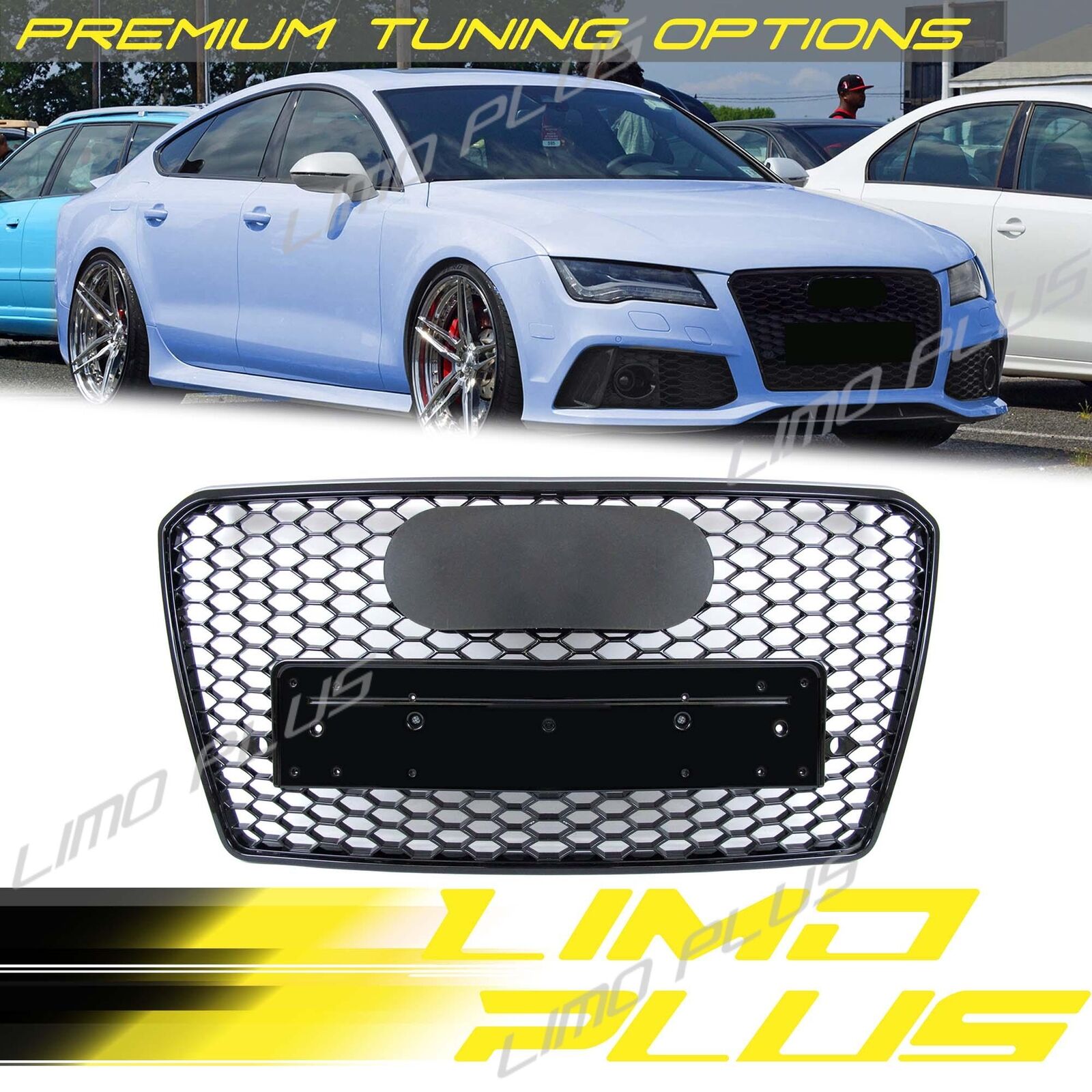 RS7 Style Honeycomb Front Black Grill for Audi A7 S7 2012-2015 No Camera
