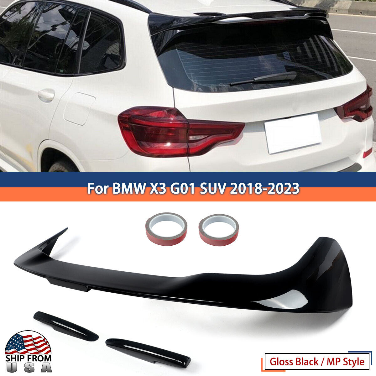 Gloss Black Rear Roof Spoiler Window Wing For BMW F97 X3 M Sport X3 G01 2018-ON