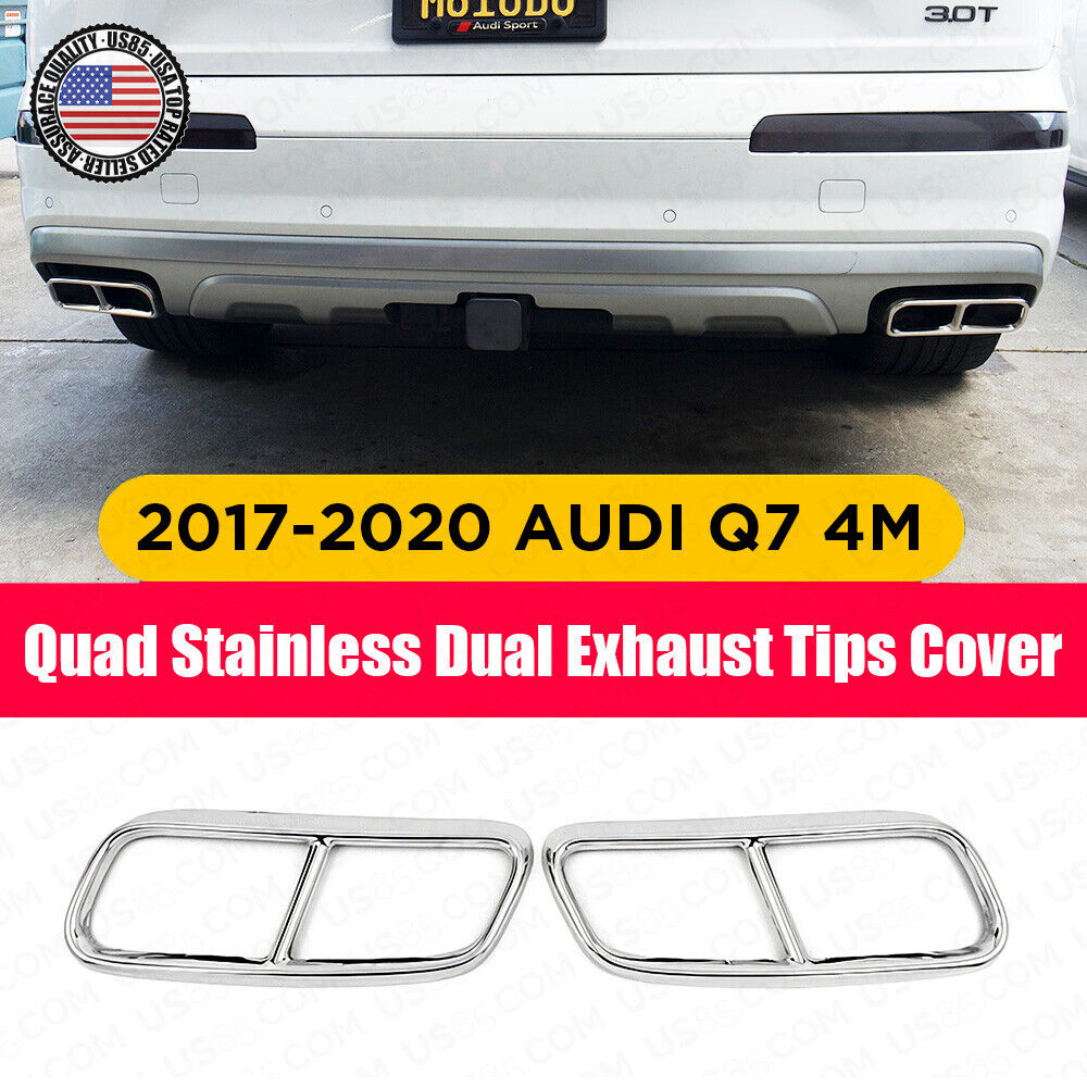 For 17-20 Q7 4M Audi Sport Polished Stainless Quad Exhaust Tips Muffler Cover