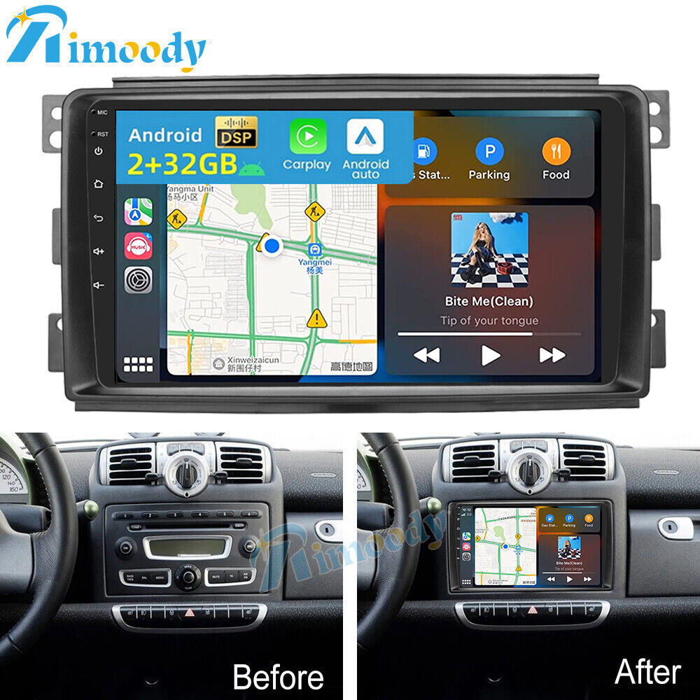 For Smart Fortwo 2005-2010 Apple Carplay Car Radio Android 13 GPS Navi BT 2+32GB
