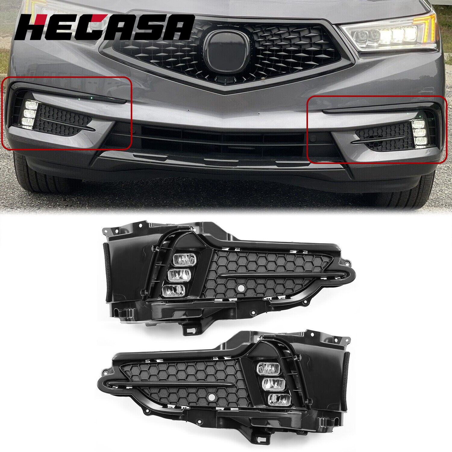HECASA  LED Clear Fog Lights Lamps Kit LH & RH For 2017-2020 Acura MDX