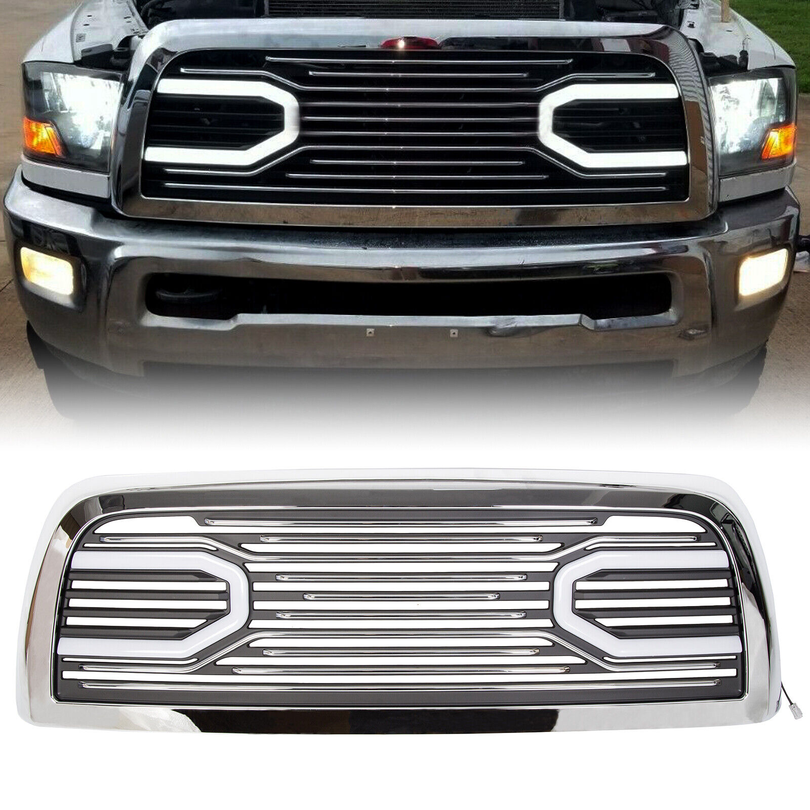 For 10-18 Dodge Ram 2500 3500 Big Horn Chrome Grille &Replacement Shell & Lights