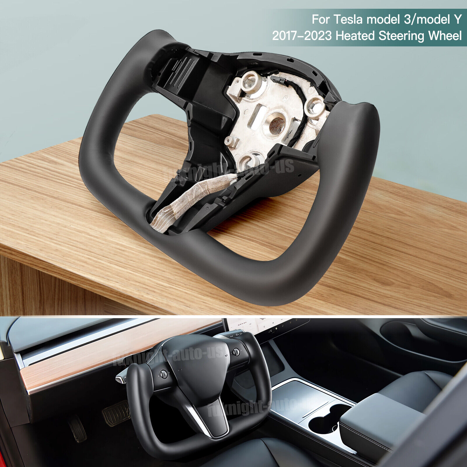 For Tesla Model 3/Y 2017-2023 Yoke Steering Wheel Square w/ Heated Nappa leather
