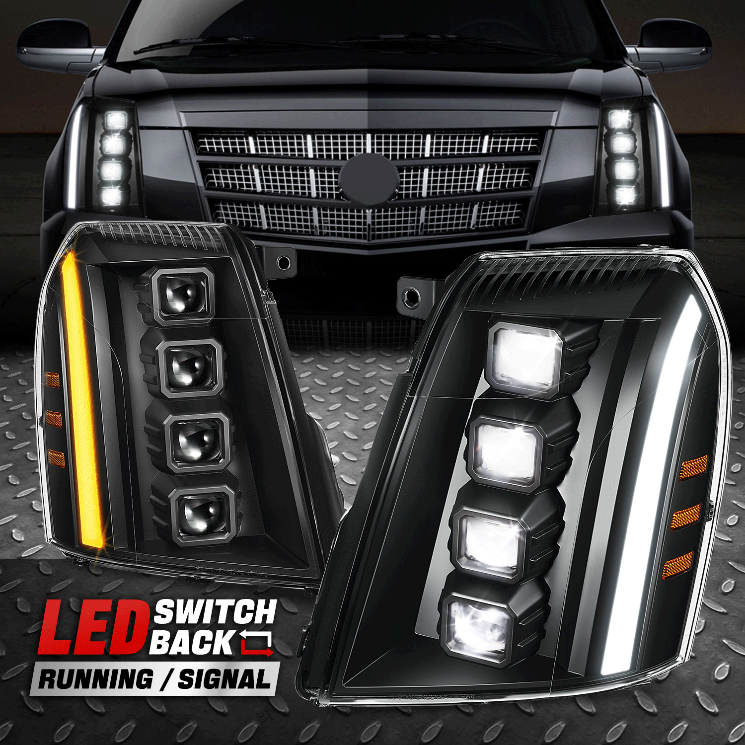 [Switchback LED DRL Signal] For 07-14 Escalade ESV EXT Quad Projector Headlights