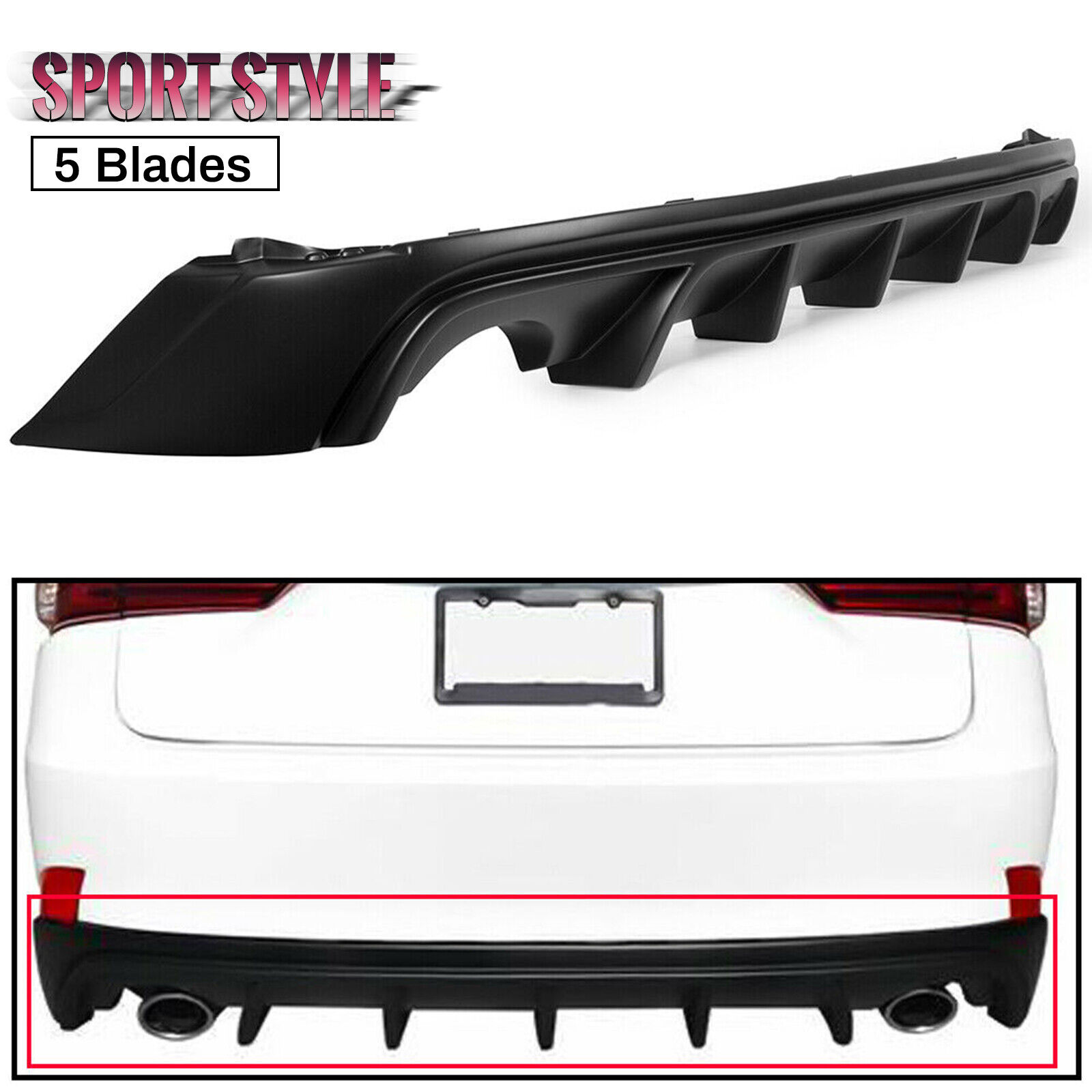 Black Rear Bumper Lip Diffuser Splitter For 14 15 16 Lexus IS250 IS350 W Style