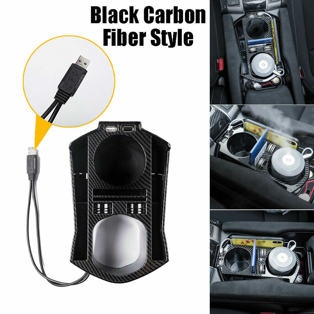 For Honda Civic 2016-2020 Carbon Fiber Interior Console Storage Box Trim & USB