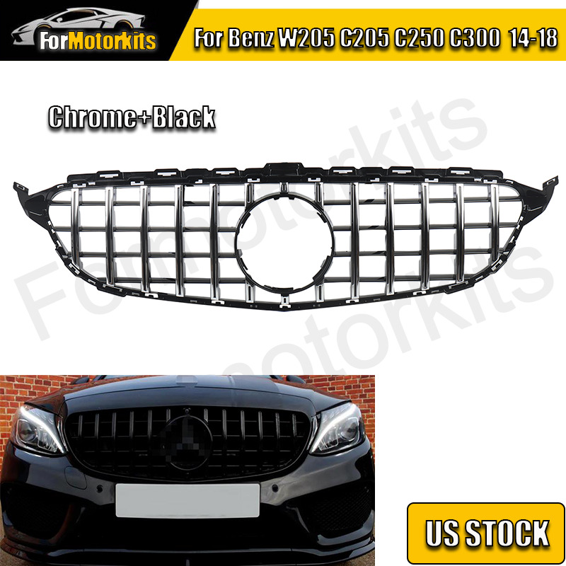 For Mercedes Benz W205 C250 C300 C400 15-18 GT R Style Grill Grille Front Bumper