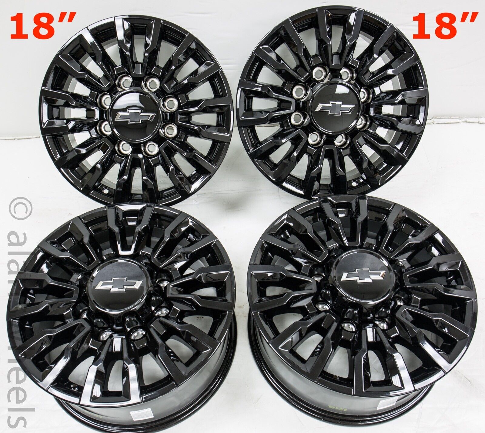 4 New 18” Chevy Silverado 2500 3500 HD OEM Gloss Black 8 Lug Wheels Rims