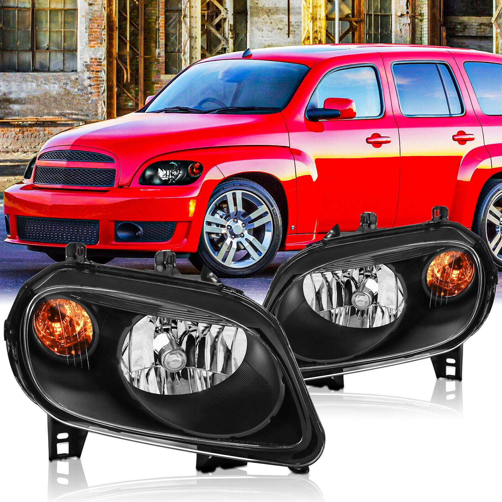 For 2006-2011 Chevy HHR Headlights Headlamps Black Housing Pair Left Right