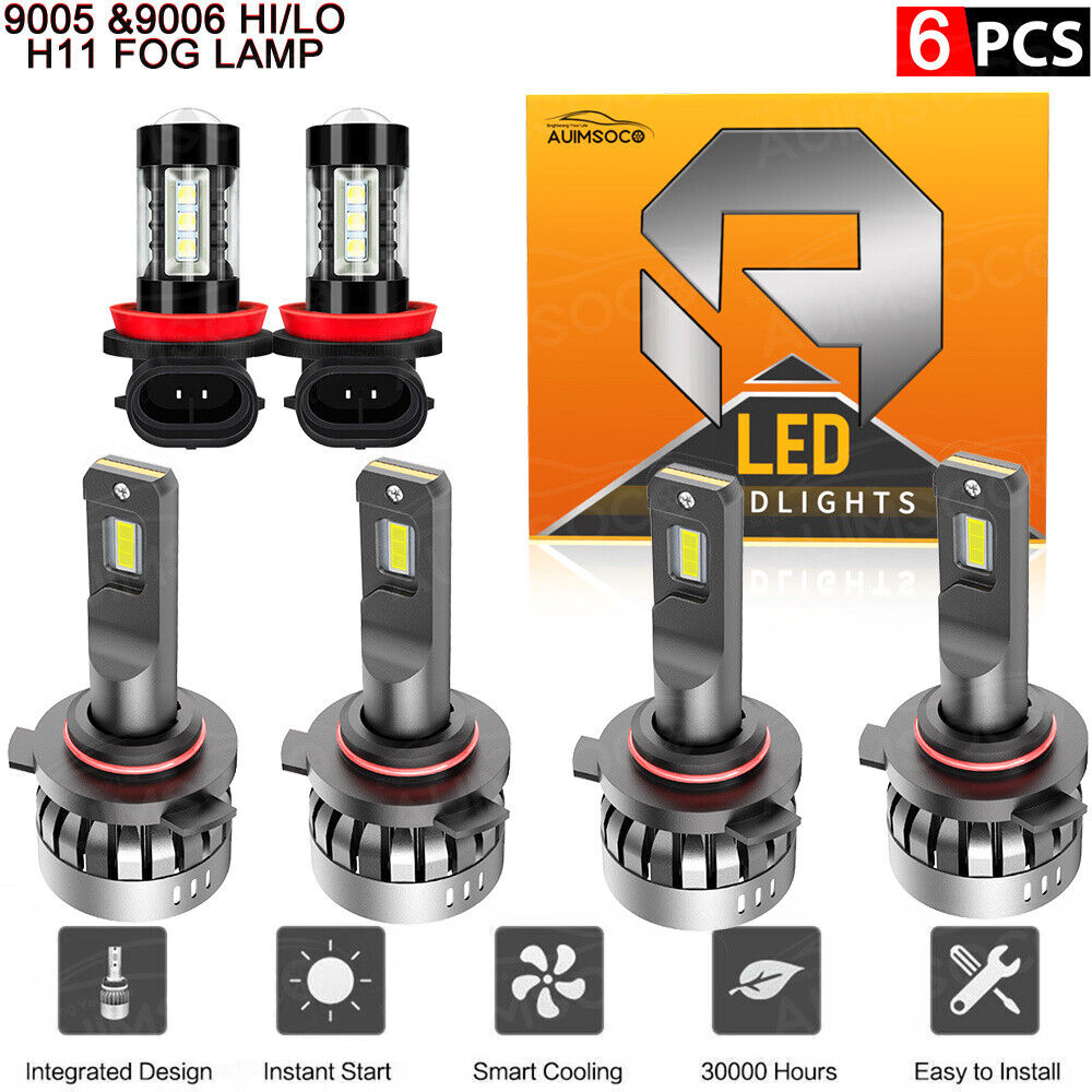 For Honda Accord 2006-2012 6x LED Headlight Bulbs Kit High /Low Beam + Fog Light