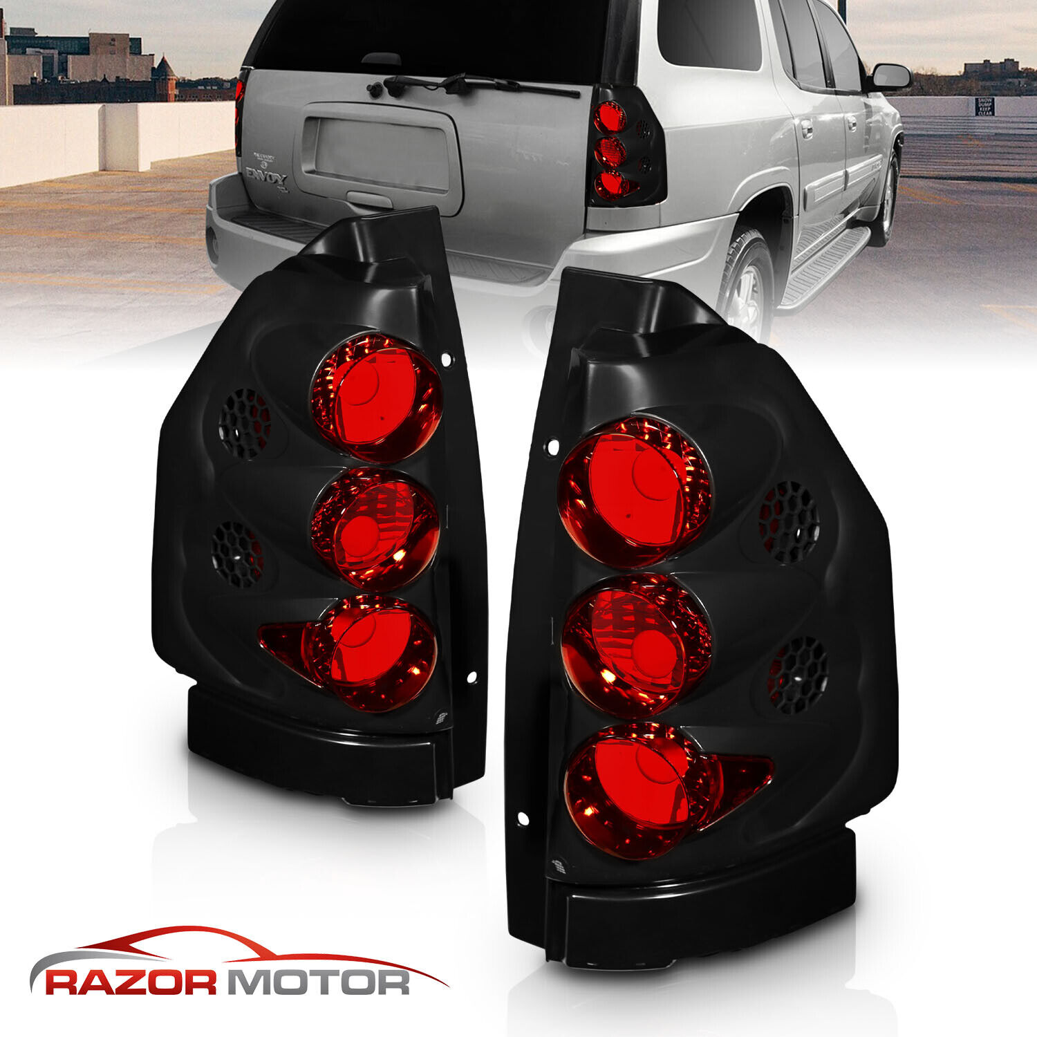 02-09 For GMC Envoy Tail Lights Rear Brake Lamps Black BLK Assembly L+R Pair New