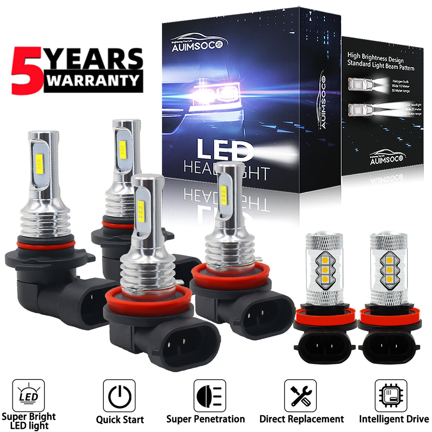 6000K LED Headlights Bulbs + Fog Lights For Toyota Camry 2007 2008 2009 - 2014