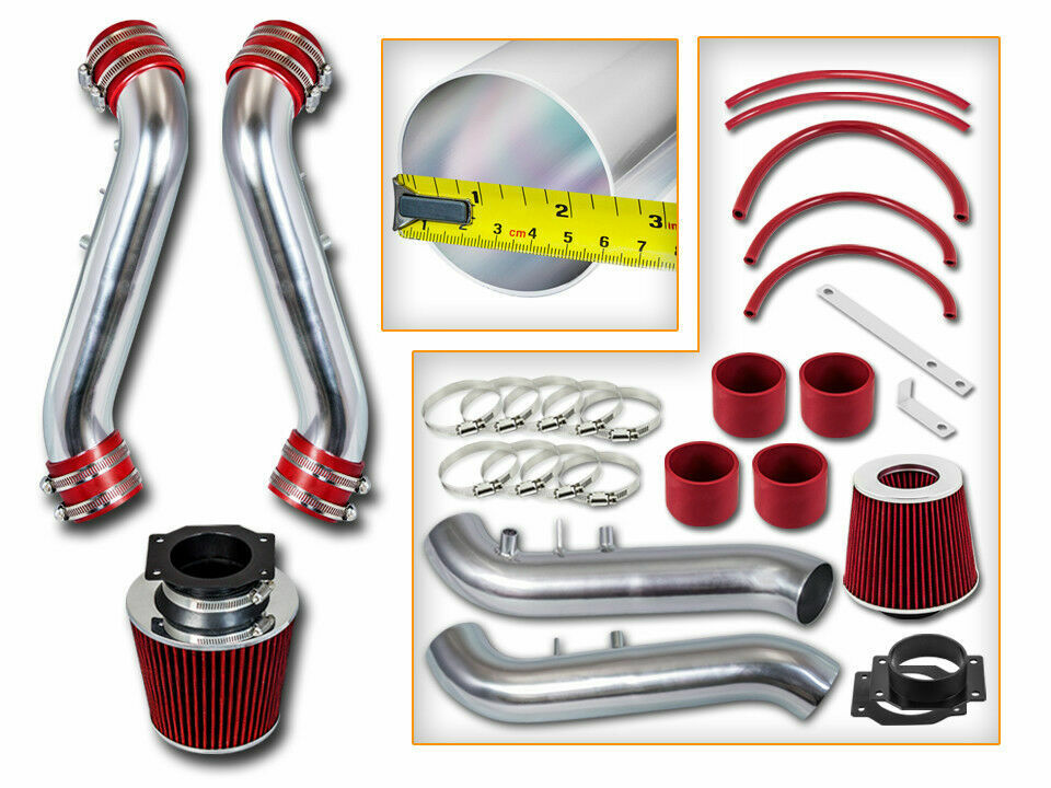 90-96 300ZX Fairlady Z32 3.0 V6 Non-Turbo DUAL PIPE AIR INTAKE KIT+ RED FILTER