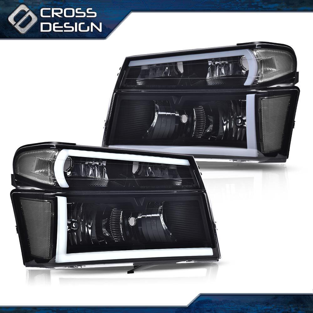 Fit For 2004-2012 Chevy Colorado GMC Canyon Black LED DRL Headlights Lamps 