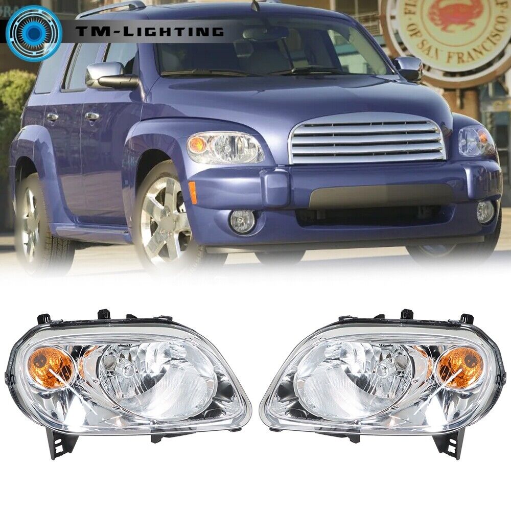 For 2006-2011 Chevy HHR Left+Right Headlights Chrome Headlamps Replacement Pair