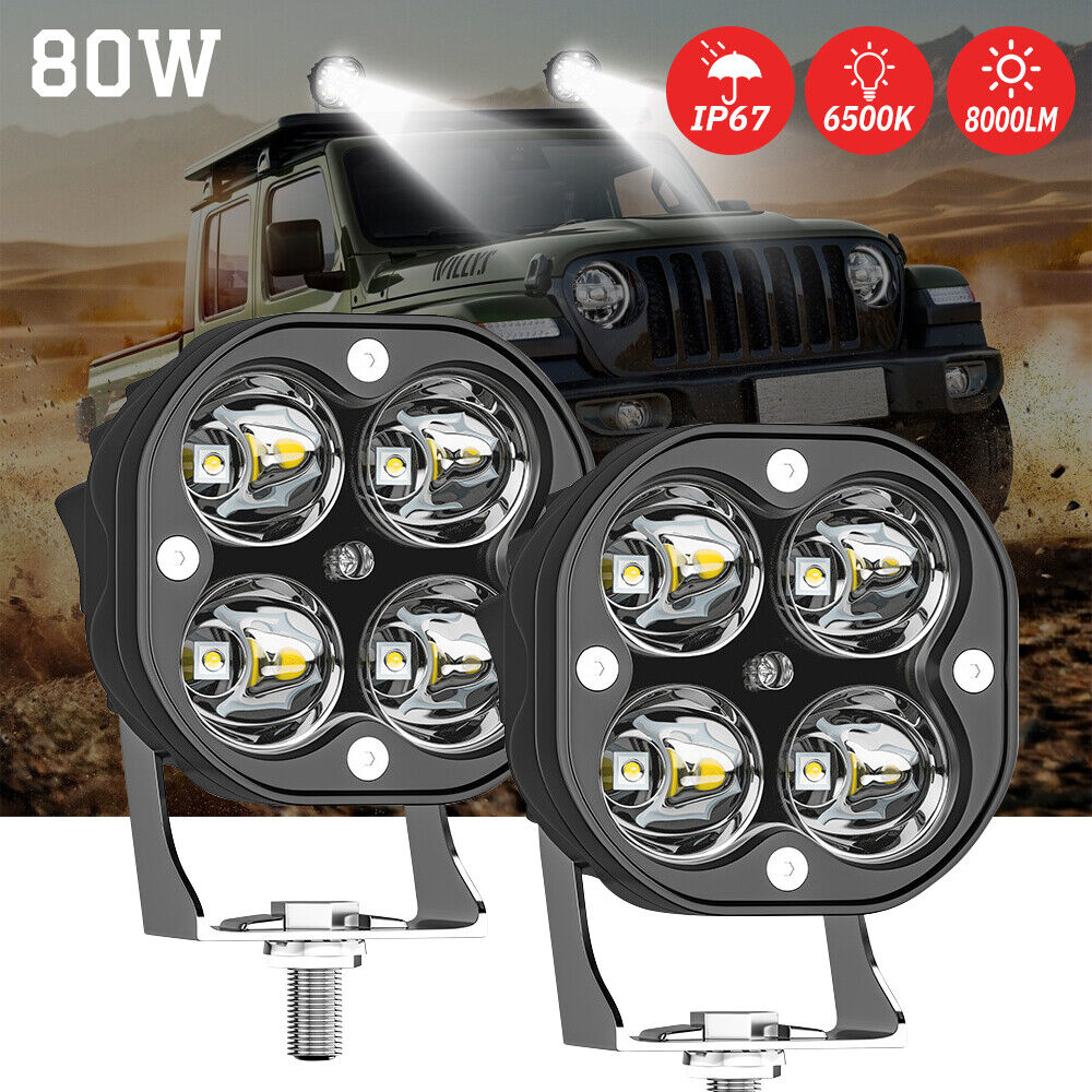 2x 3 Inch LED Cube Pods Work Lights Bar Spot Fog Lamps For Jeep Driving Offroad