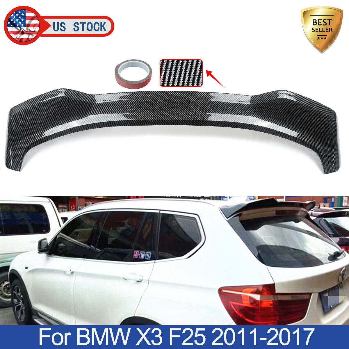 For BMW X3 F25 2011-2017 X3M Style Carbon Fiber Rear Trunk Roof Spoiler Lip Wing