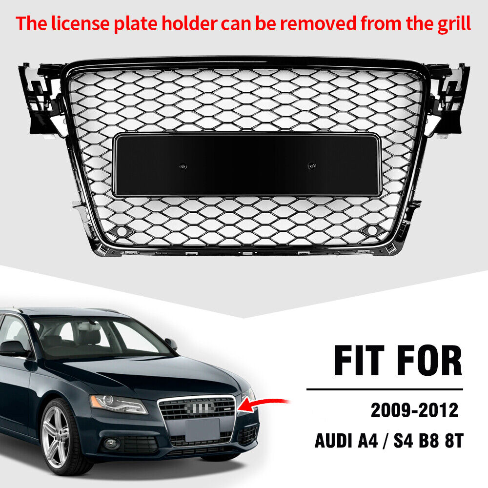 FRONT MESH RS4 STYLE BUMPER HOOD HEX GRILLE BLACK FOR 2009-2012 AUDI A4/S4 B8 8T