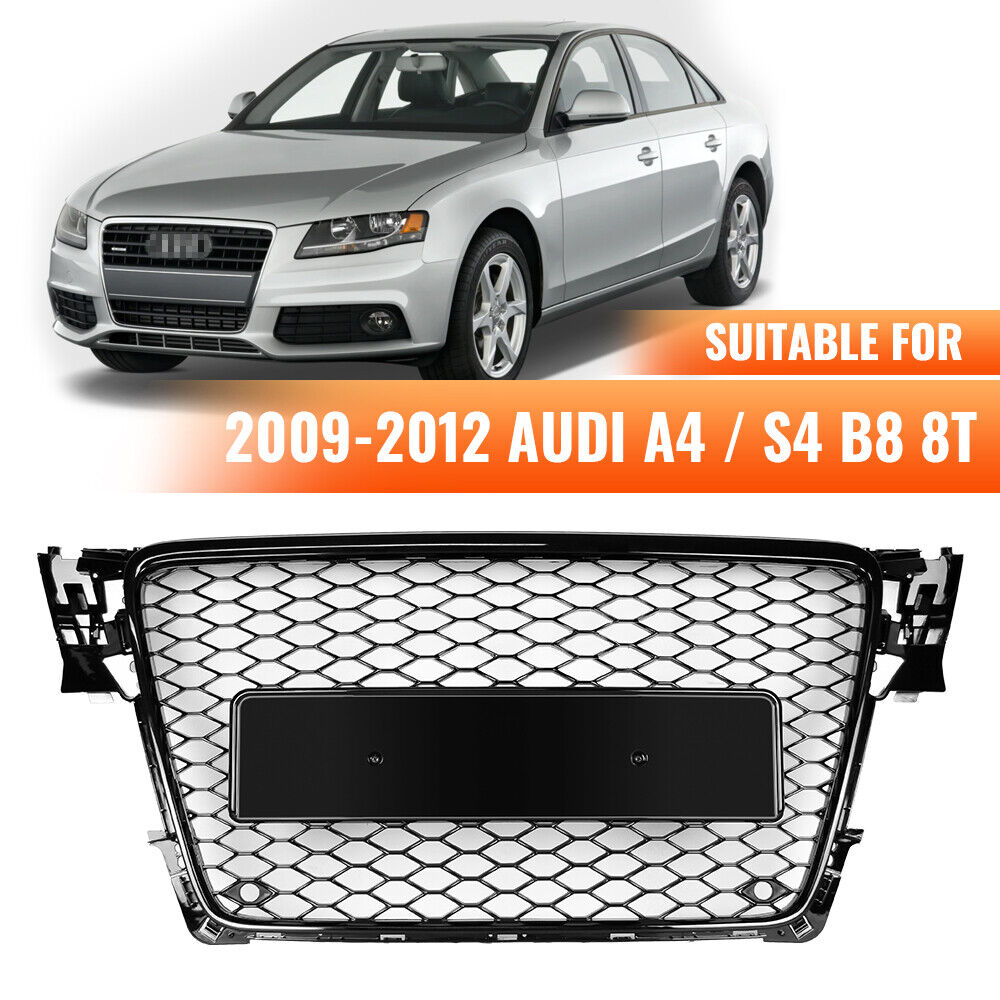Honeycomb Mesh Grille Black RS4 Style For 2009-2012 Audi A4 Quattro / S4 B8 8T