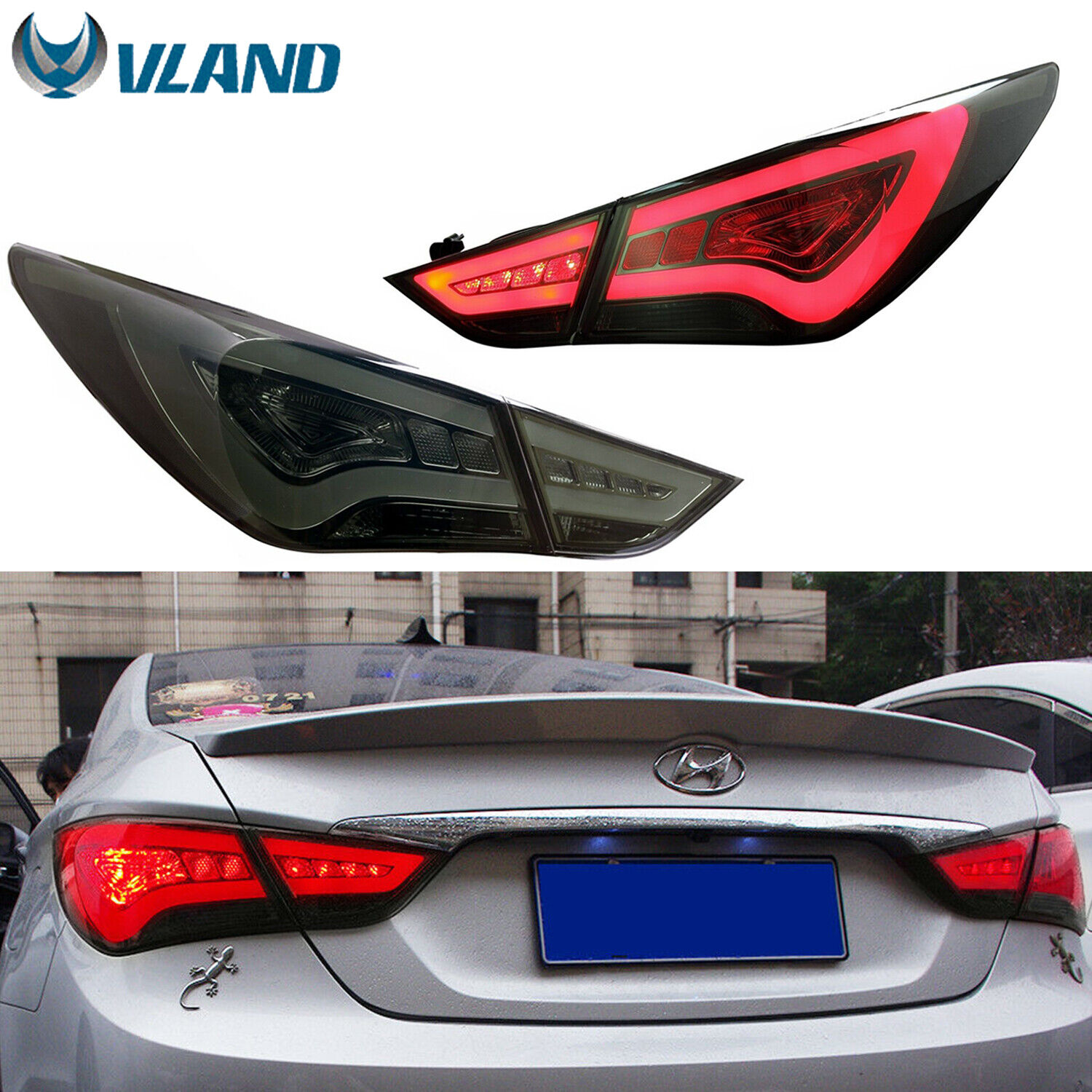 Pair Smoke LED Tail Lights For 2011-2014 Hyundai Sonata Rear Lamps Assembly