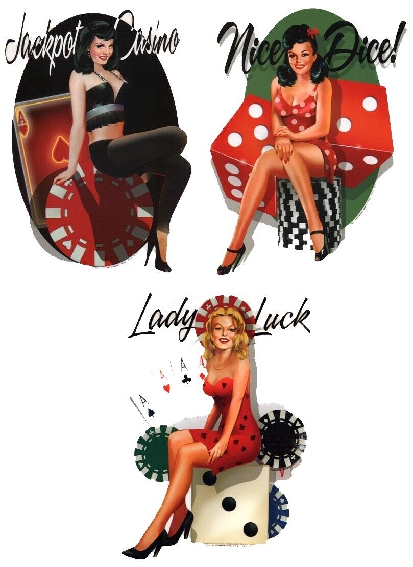 #JACKPOT #CASINO NICE DICE #PINUPS LADY LUCK #ladyluck 3 VINYL STICKER/Decal SET