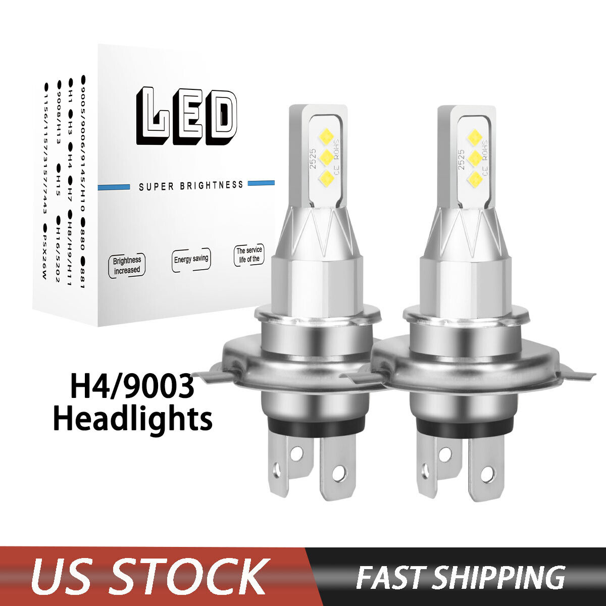 For Honda VTX1800C VTX1800R/S/T 2002-2008 2X 9003 H4 LED Headlight Bulbs White