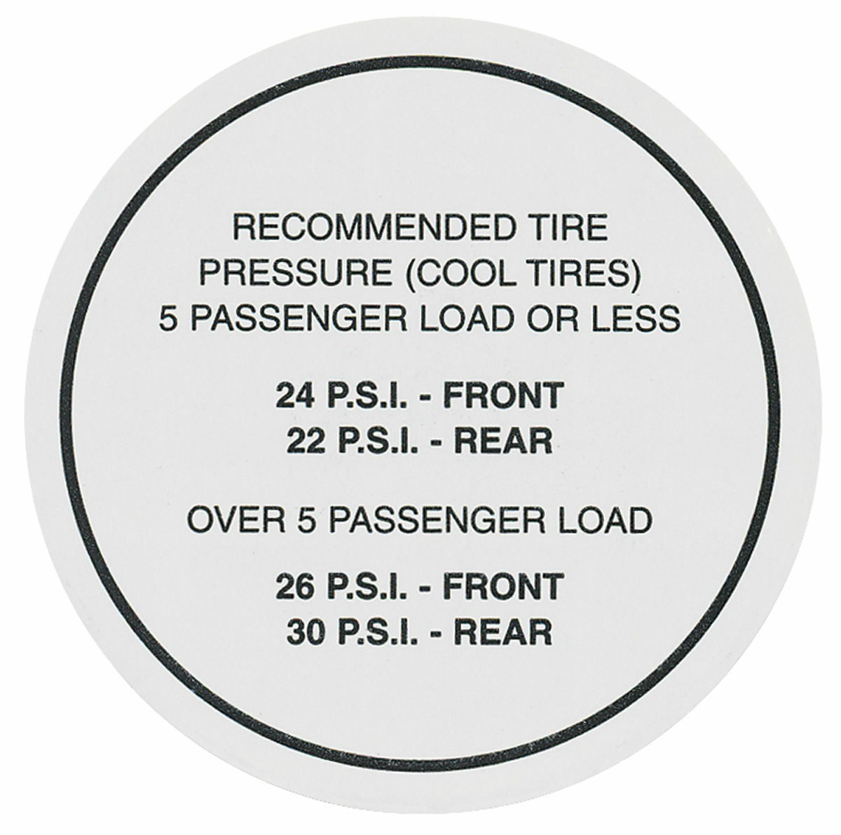 Tire Pressure Decal For 1965 GTO Lemans Grand Prix Bonneville Catalina Tempest