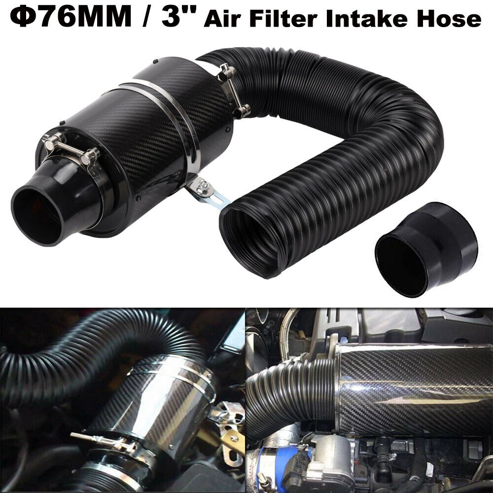 3'' Carbon Fiber Cold Air Filter Intake Induction Pipe Power Flow Hose System