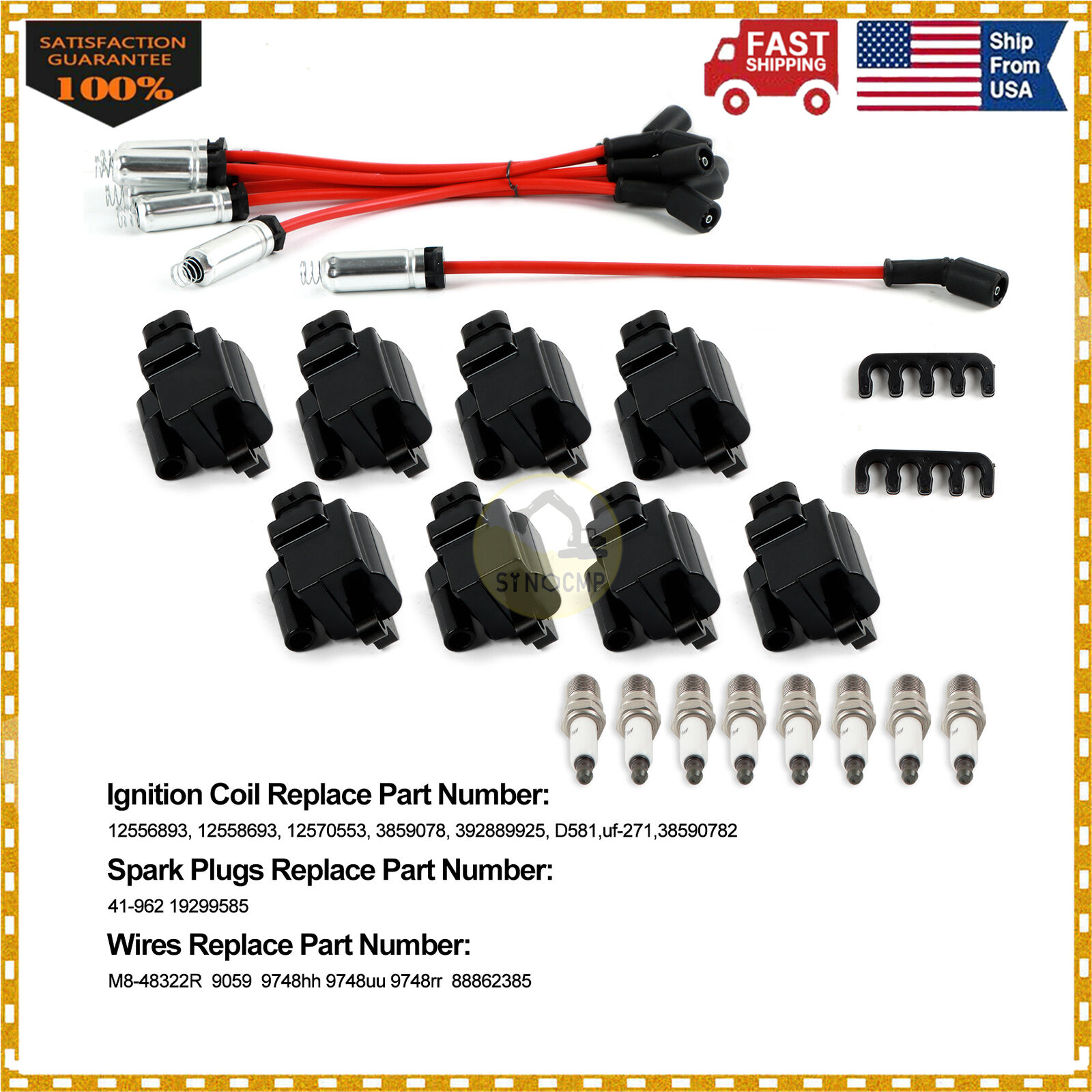 8Pack Ignition Coils & Spark Plugs & Wires For Chevy 4.8L 5.3L 6.0L 8.1L UF271