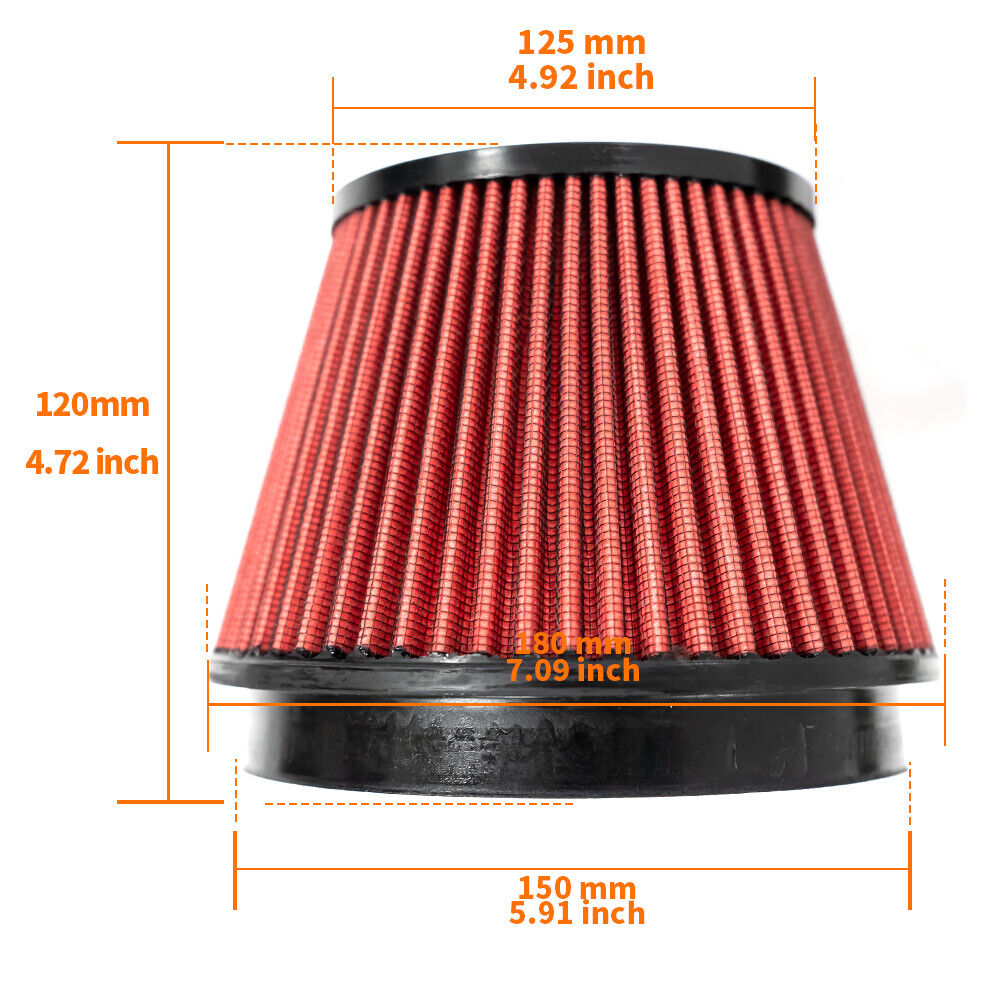 Red 5.9inch 150mm Cold Air Intake Cone Filter Universal Fit Fitment 120mm Tall