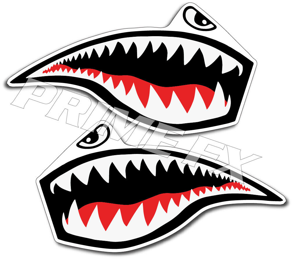 Flying Tigers Shark Teeth P-40 Warhawk WW2 Vinyl Decal Stickers 1 Pair