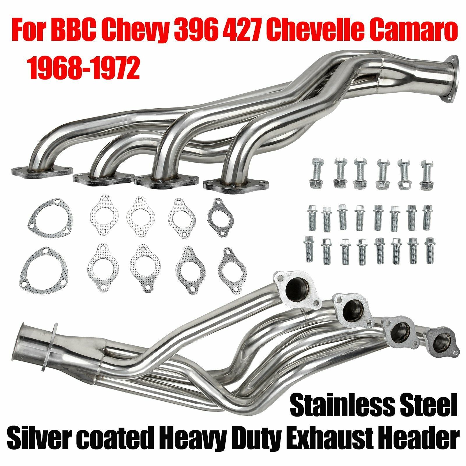 For 68-72 BBC Chevy 396 427 Chevelle Camaro Heavy Duty Headers Silver coated