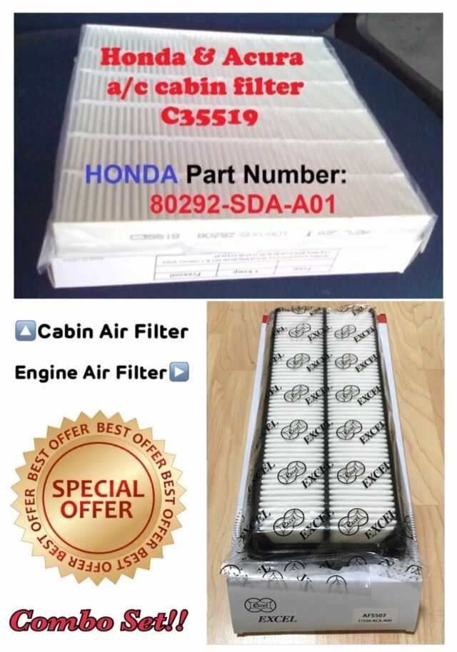 Combo Set For Honda Accord 03-07 & Acura TL 04-06 V6 Engine & Cabin Air Filter 
