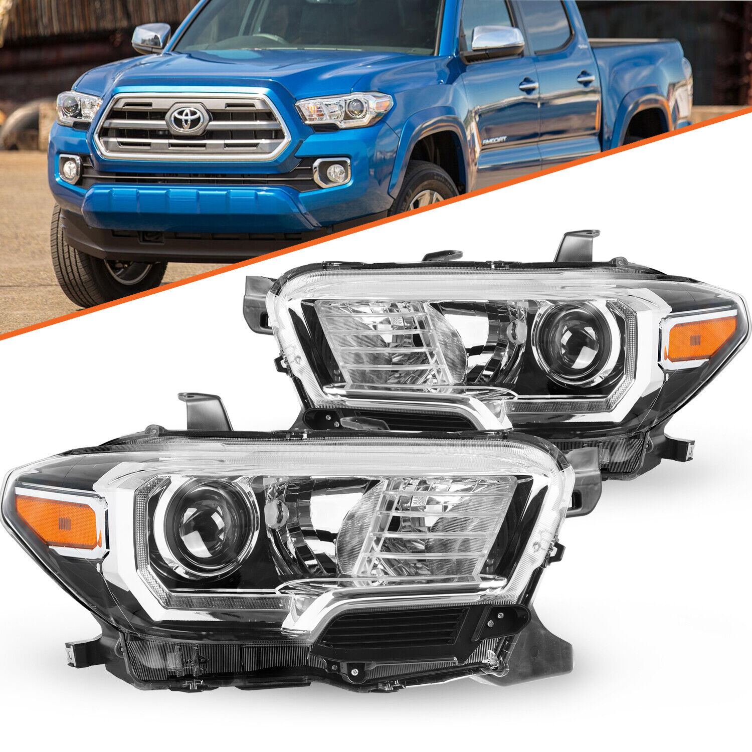 For 2016-2022 Toyota Tacoma w/ LED DRL Chrome Headlights Headlamps Left+Right
