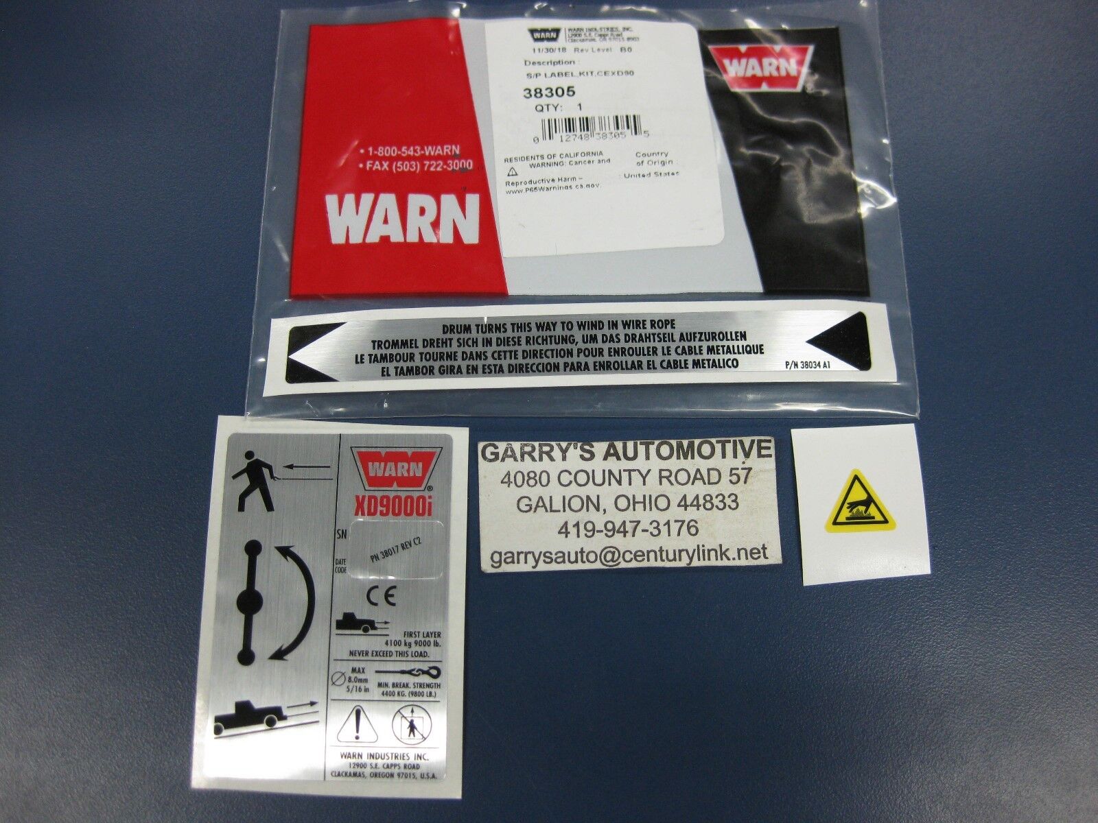 WARN 38305 Winch Replacement Decal Label Kit Set Sticker XD9000i