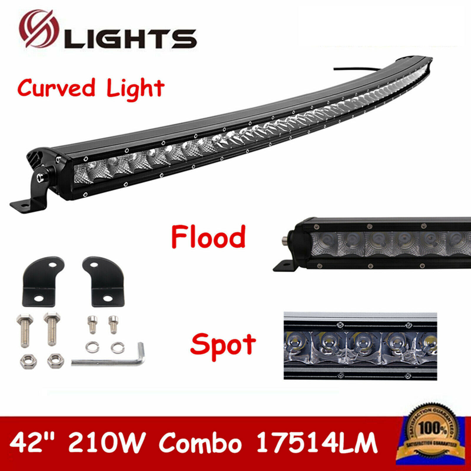 Curved 42inch 210W Single Row LED Light Bar Slim Combo Lamp 4WD Boat Ford Truck