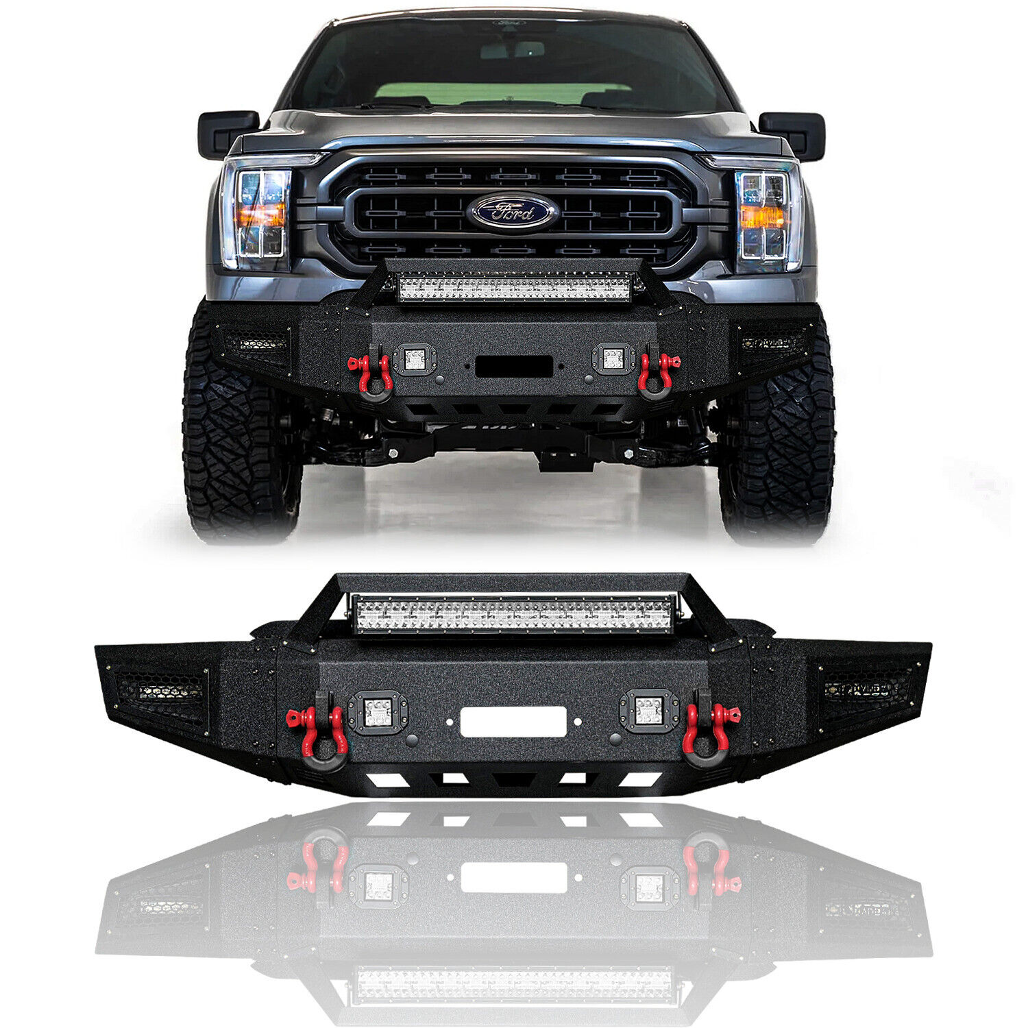 Vijay For 2021-2023 Ford F150 Front or Rear Bumper w/Winch Plate&LED Lights