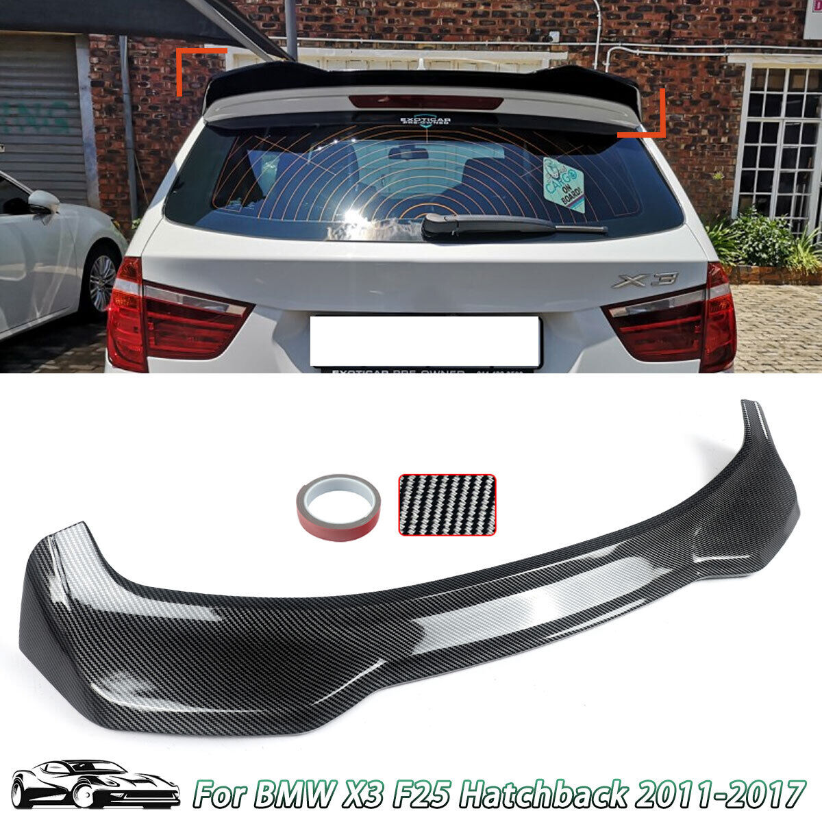 X3M Style Rear Tailgate Spoiler Roof For BMW X3 F25 M40i Lip Carbon Look 11-2017