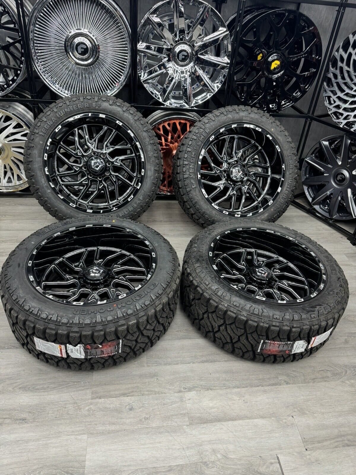 24x12 TIS 544BM Gloss Black Milled Wheels 8x170 (-44mm) Set of 4 With Tires