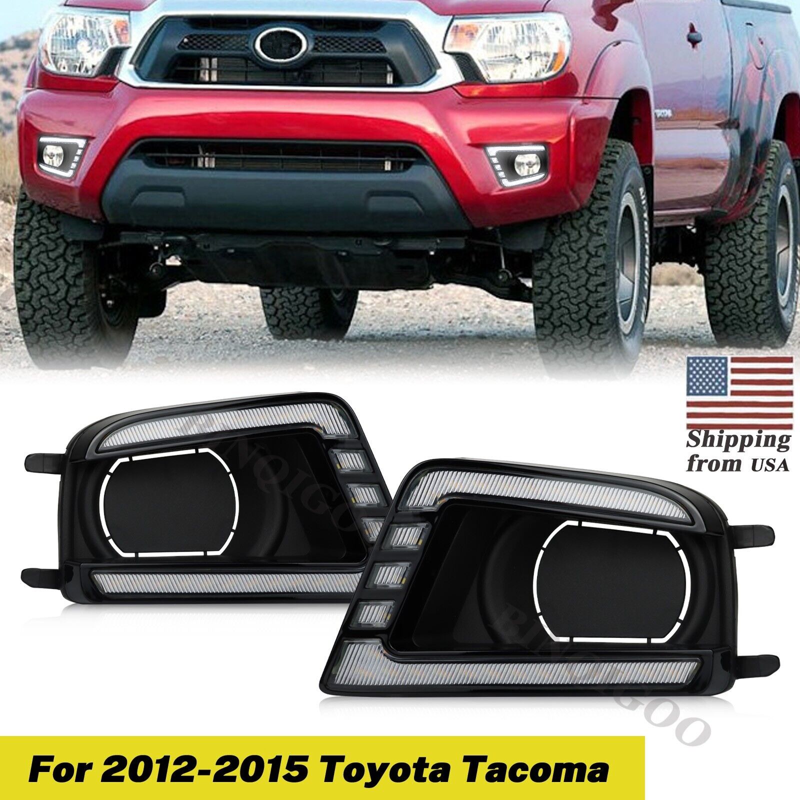 For TOYOTA TACOMA 2012 2013 2014 2015 LED Fog Lights Driving Lamps w/ Amber Turn