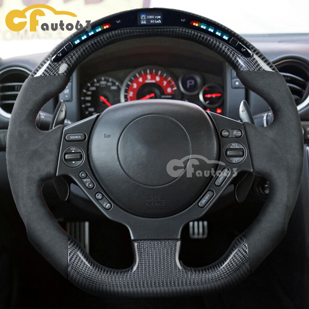 Real Carbon Fiber Alcantara Leather Steering Wheel For 2008-2016 Nissan GTR R35
