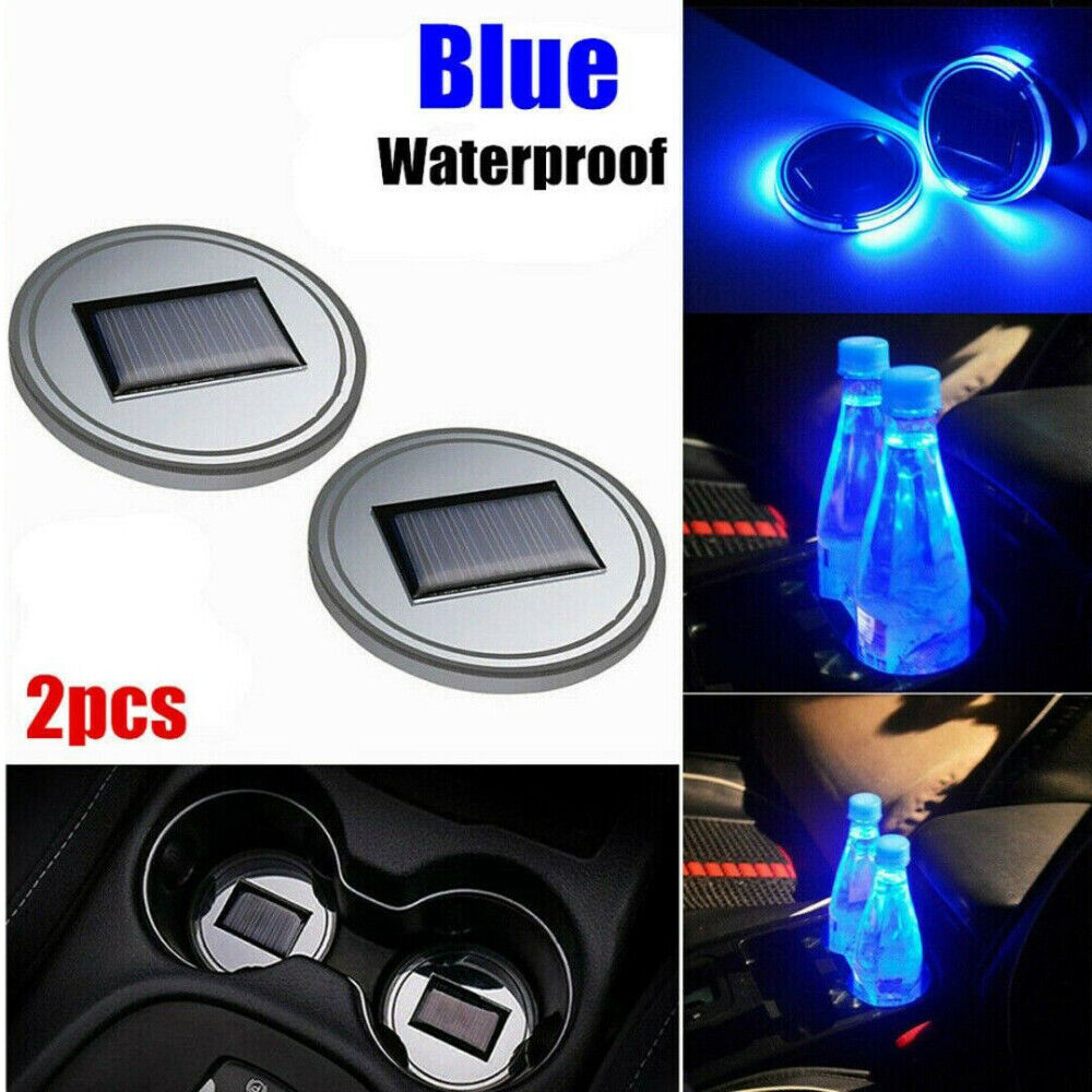 Solar LED Cup Pad Car Accessories Light Cover Interior Decoration Lights 2pack