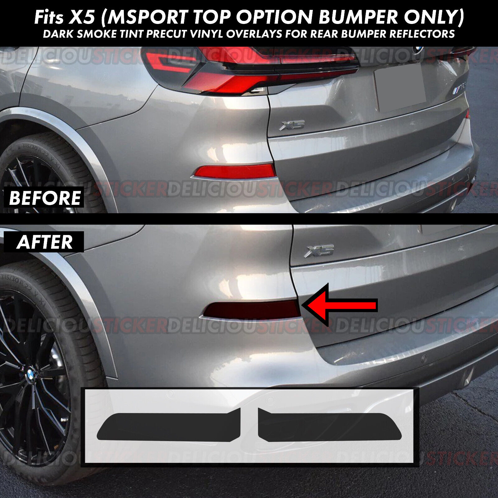 Fits 2024 BMW X5 M-SPORT SMOKE Rear Reflectors PreCut Tint Overlay Vinyl