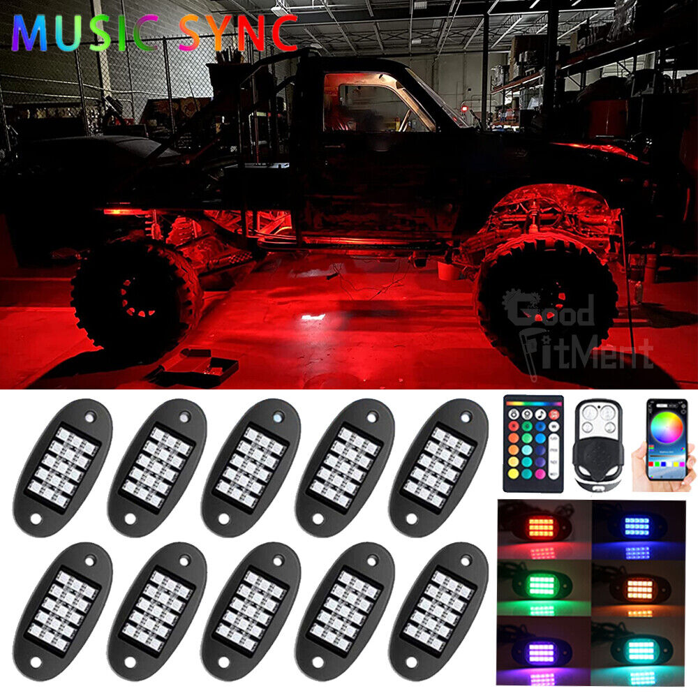 RGB LED Rock Lights Underbody Wireless APP Music Chasing For Dune Buggy Offroad