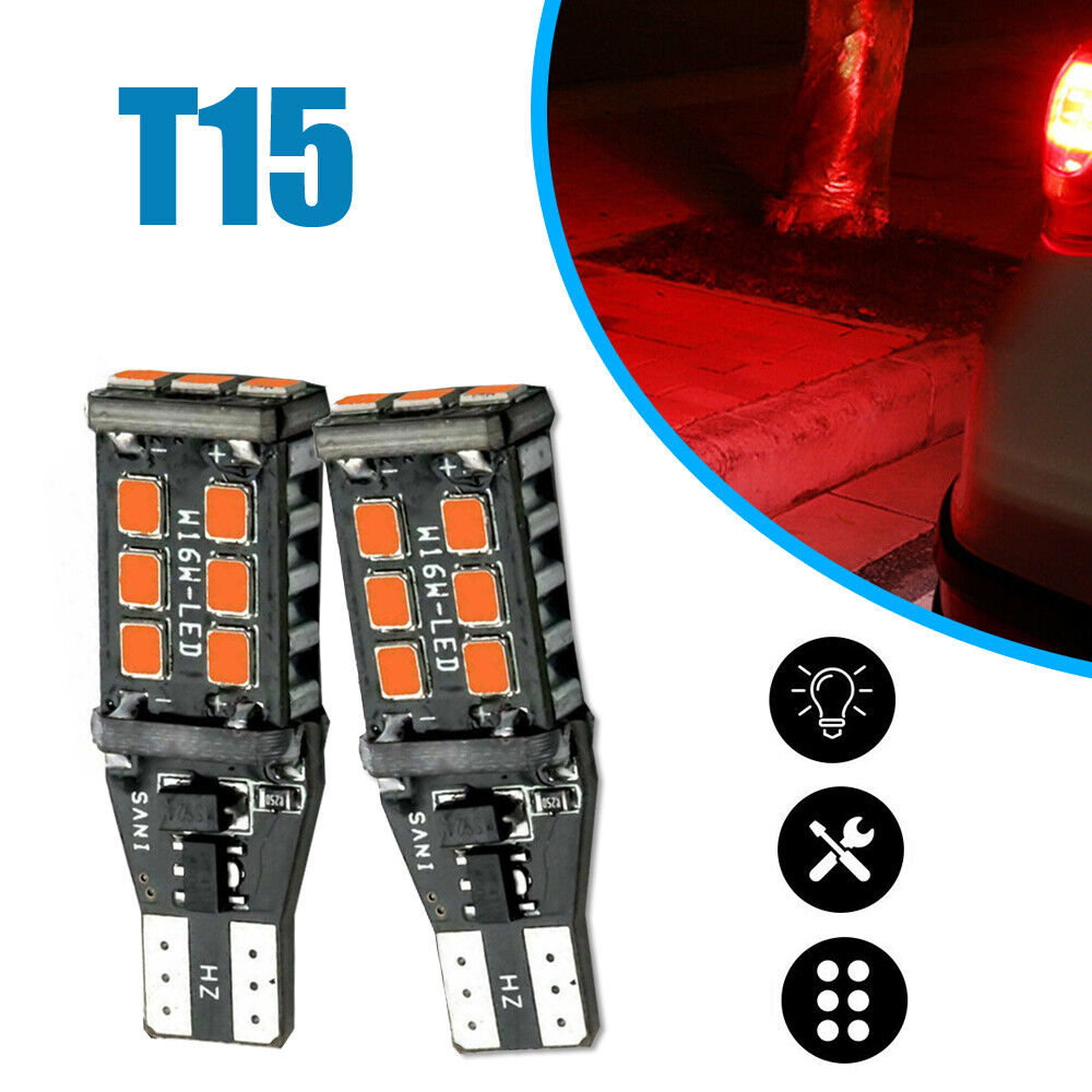 2pcs T15 912 921 Flash Strobe Car Red LED High Mount Stop 3RD Brake Light Bulbs