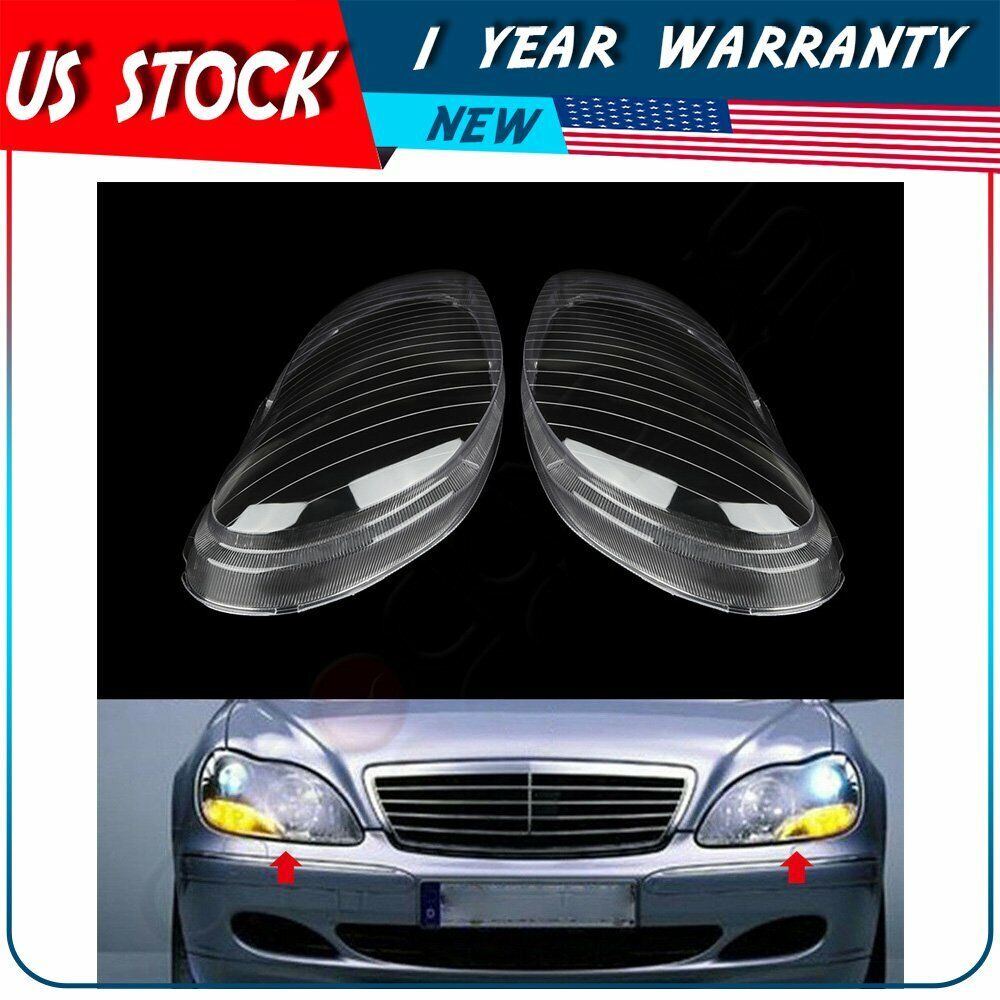 Pair Headlights Lens Cover Clear For 98-06 Benz W220 S600 S500 S350 Left+Right