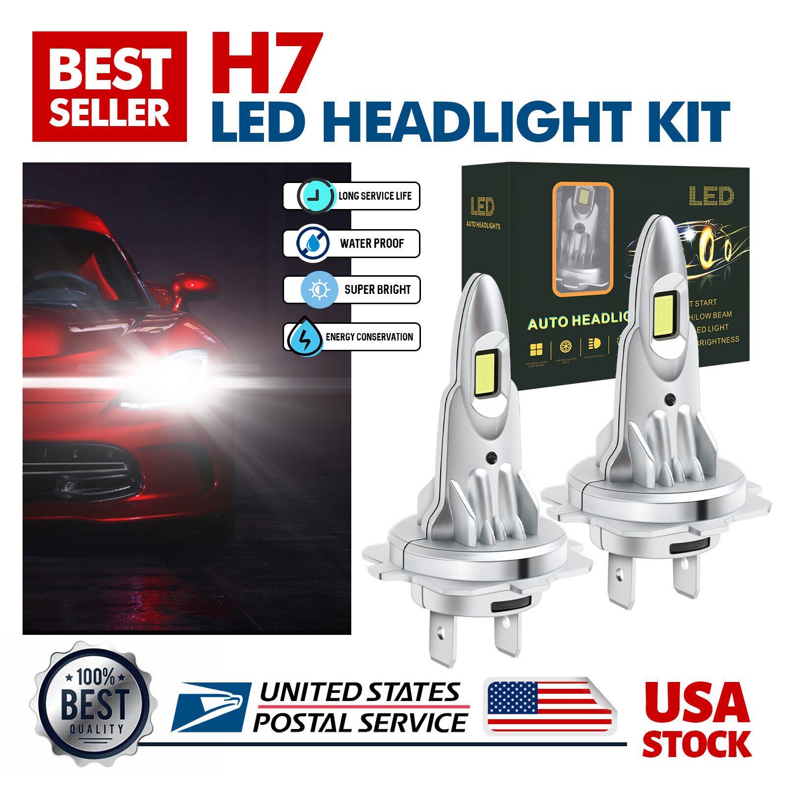2x 6000K H7 LED Headlight Hi/Low Beam Bulbs For Volkswagen Eos Golf City R32