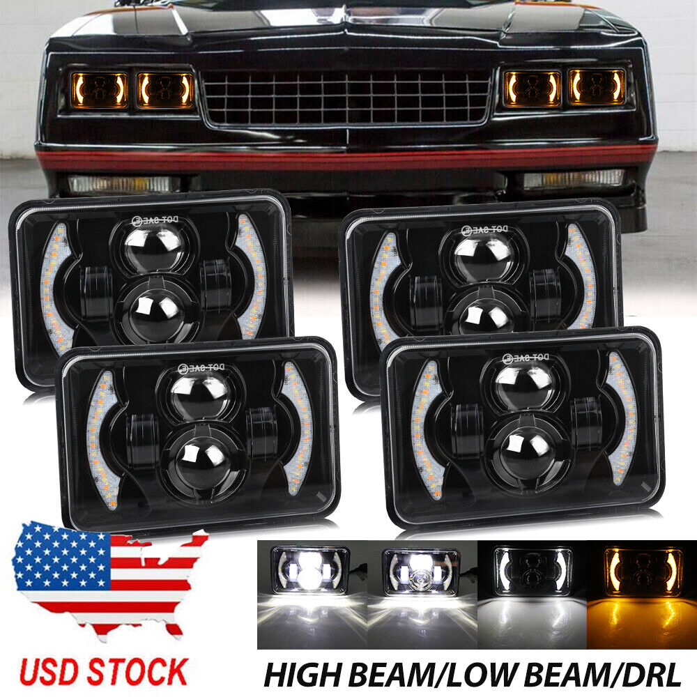 4pcs Hi/Lo beam DRL LED Headlights 4X6'' inch for Chevy C10 C20 C30 Camaro Dot