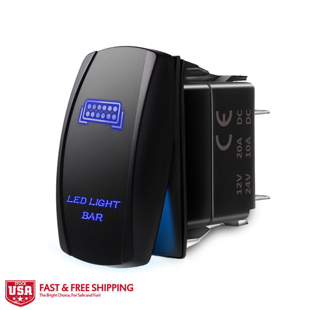 MICTUNING 12V 5pin Laser Rocker Switch SPST Blue LED Light Bar LED Light ON-OFF