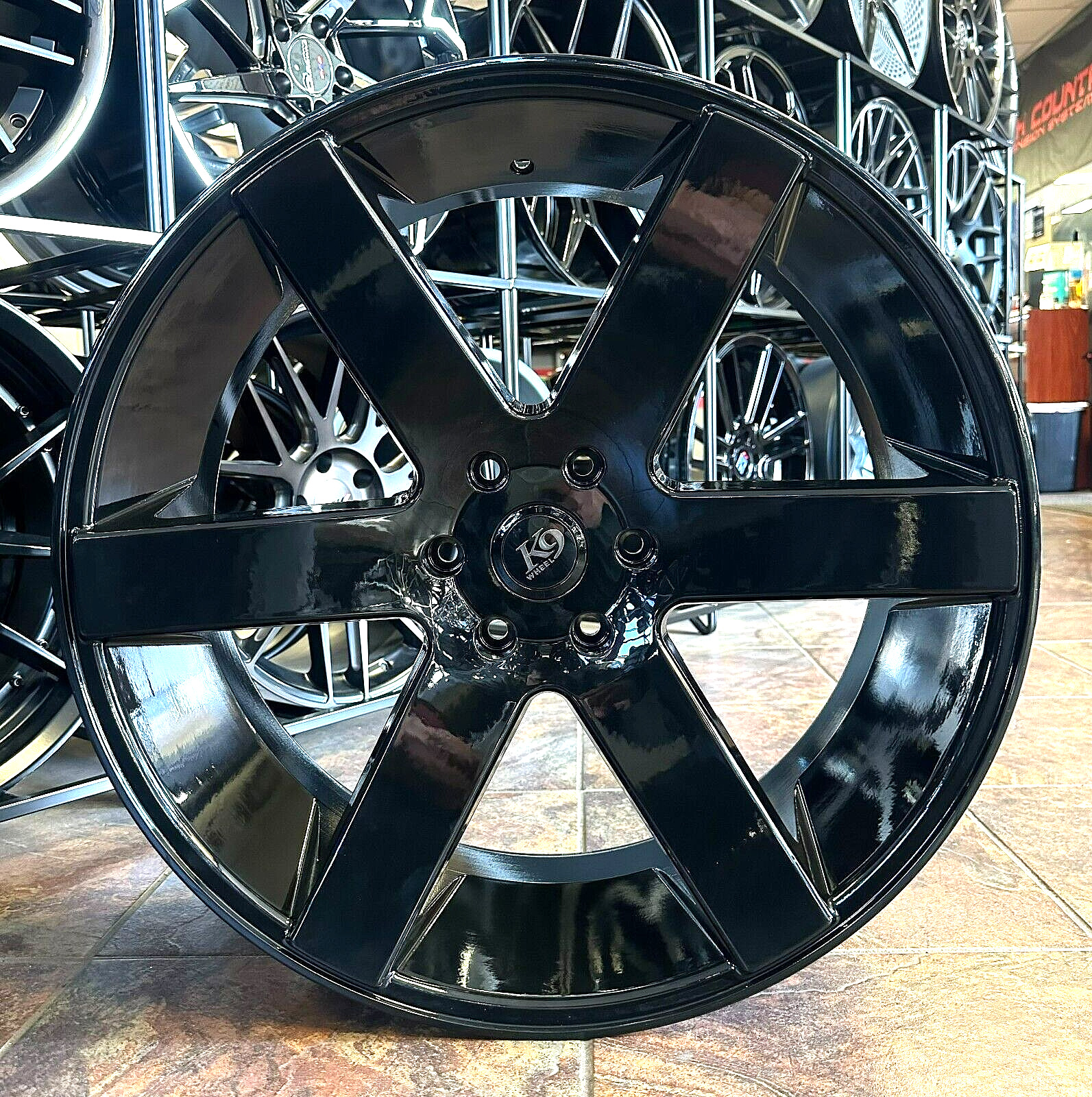 24'' K9 Wheels Gloss Black with Tires for Silverado Tahoe Titan Yukon Escalade